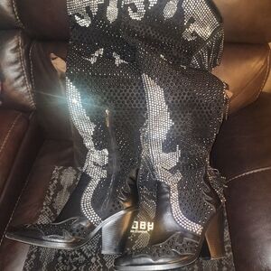 Thigh High Studded Rhinestone Cowgirl Boots